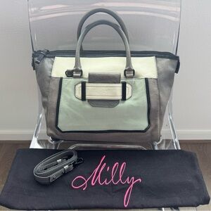 Milly Colorblock Tote Handbag - Grey / White / Blue